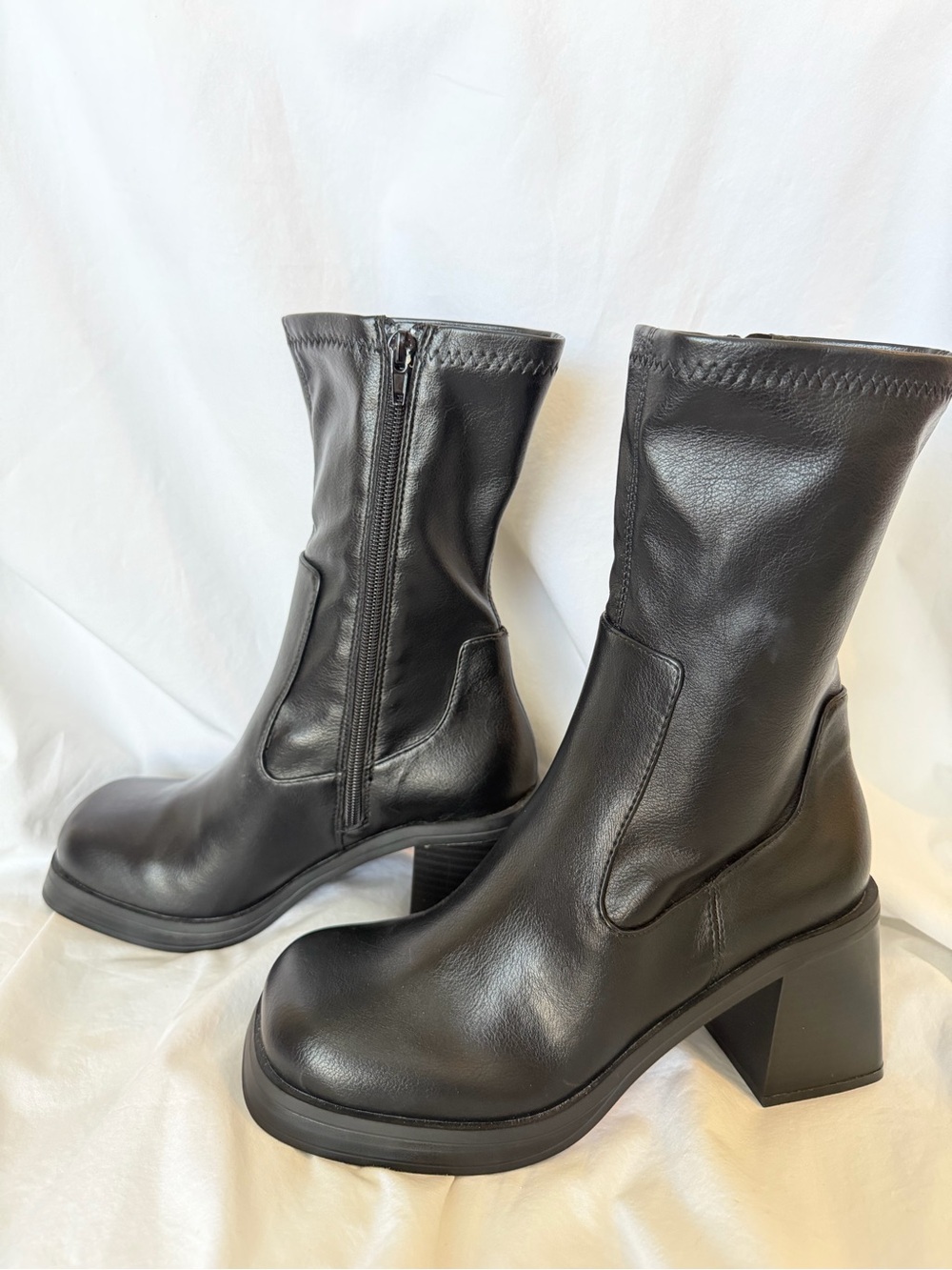 ASOS Black Mid-Calf Chunky Heel Zip Booties - Picture 3 of 5